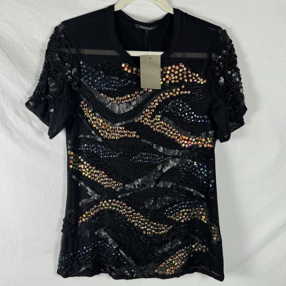 Anthropologie Nanette Lepore XS Beaded Short Sleeve Top NWT Designer